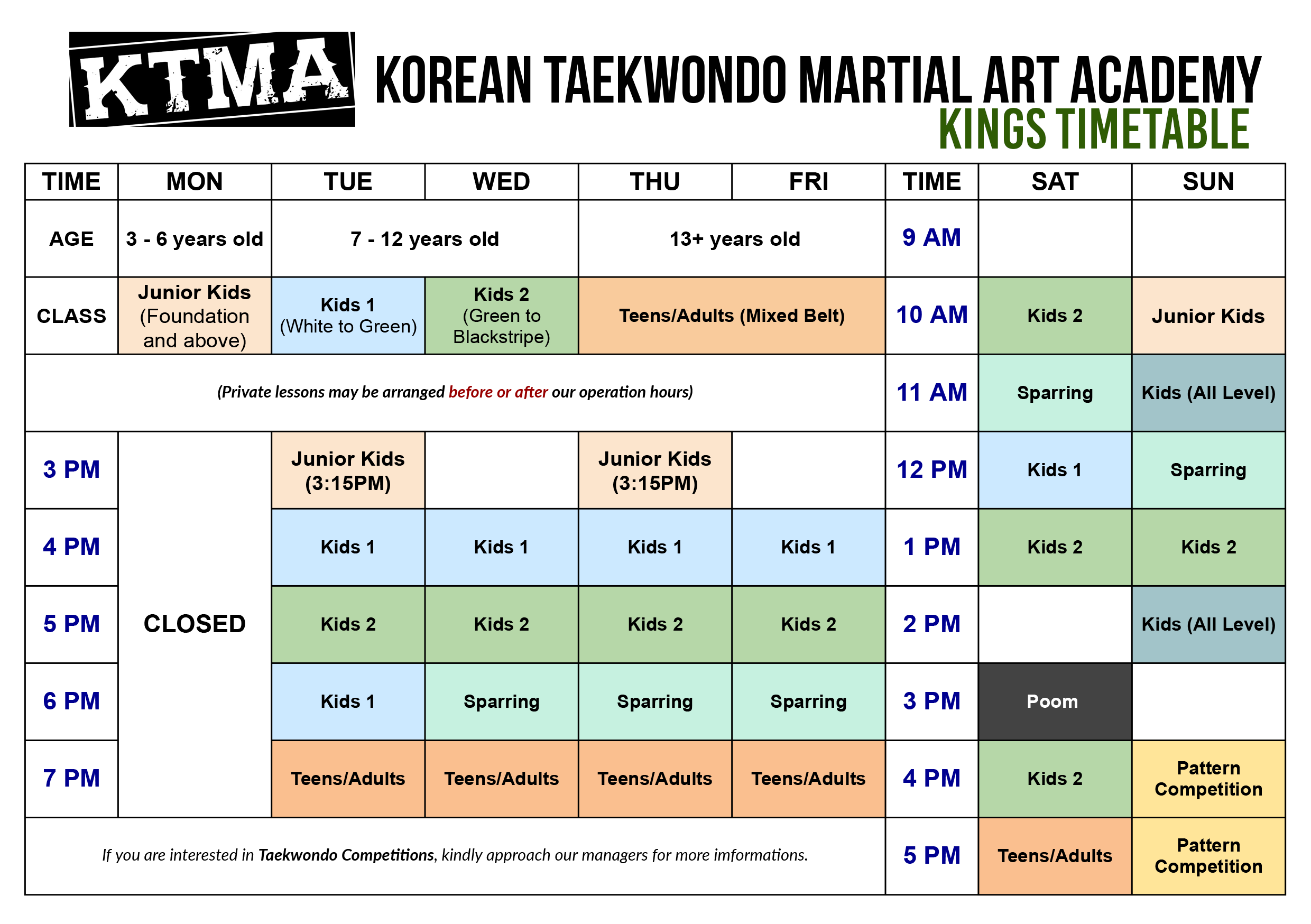 King's Timetable 10 May 2026